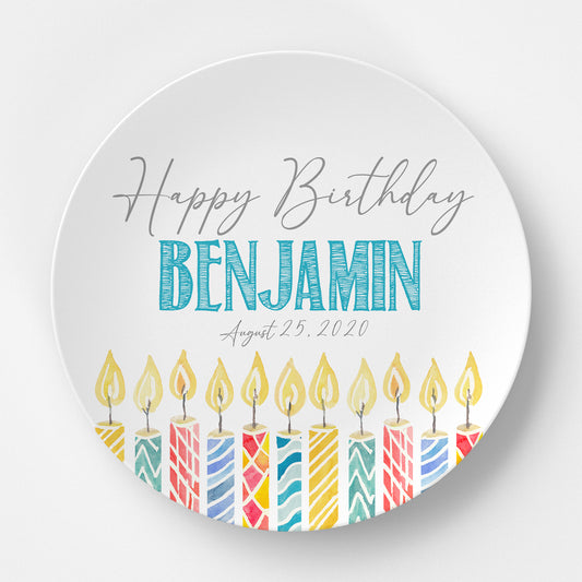 Watercolor Candles Boy Plate