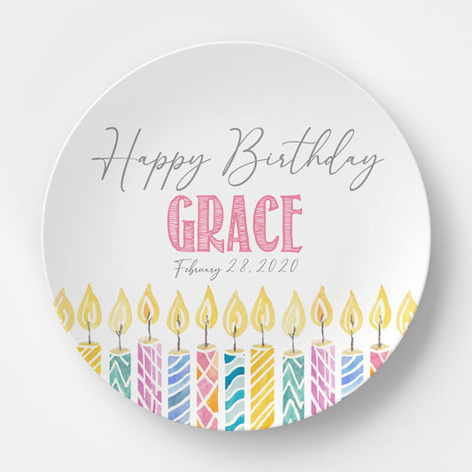 Watercolor Candles Girl Plate