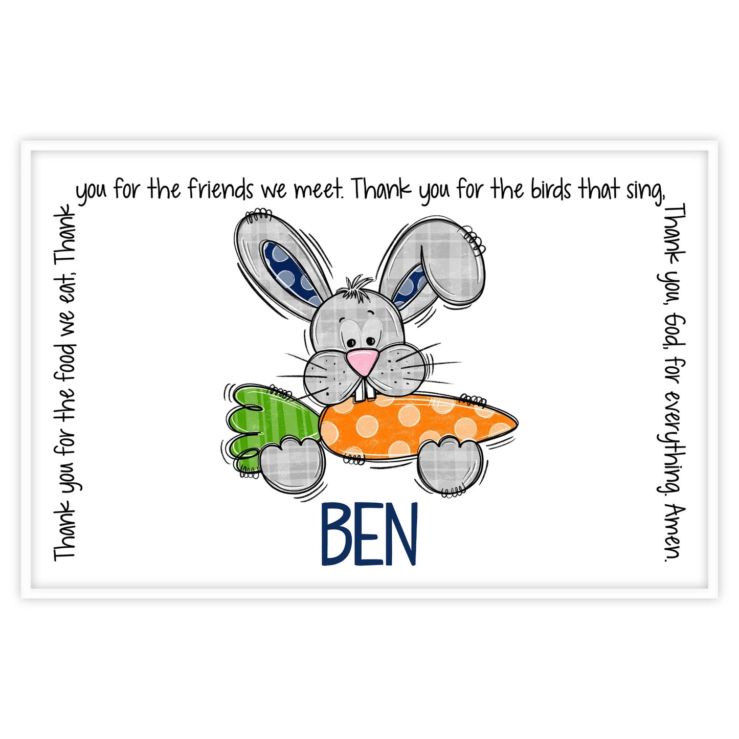Bunny Carrot Boy Easter Personalized Grace Placemat