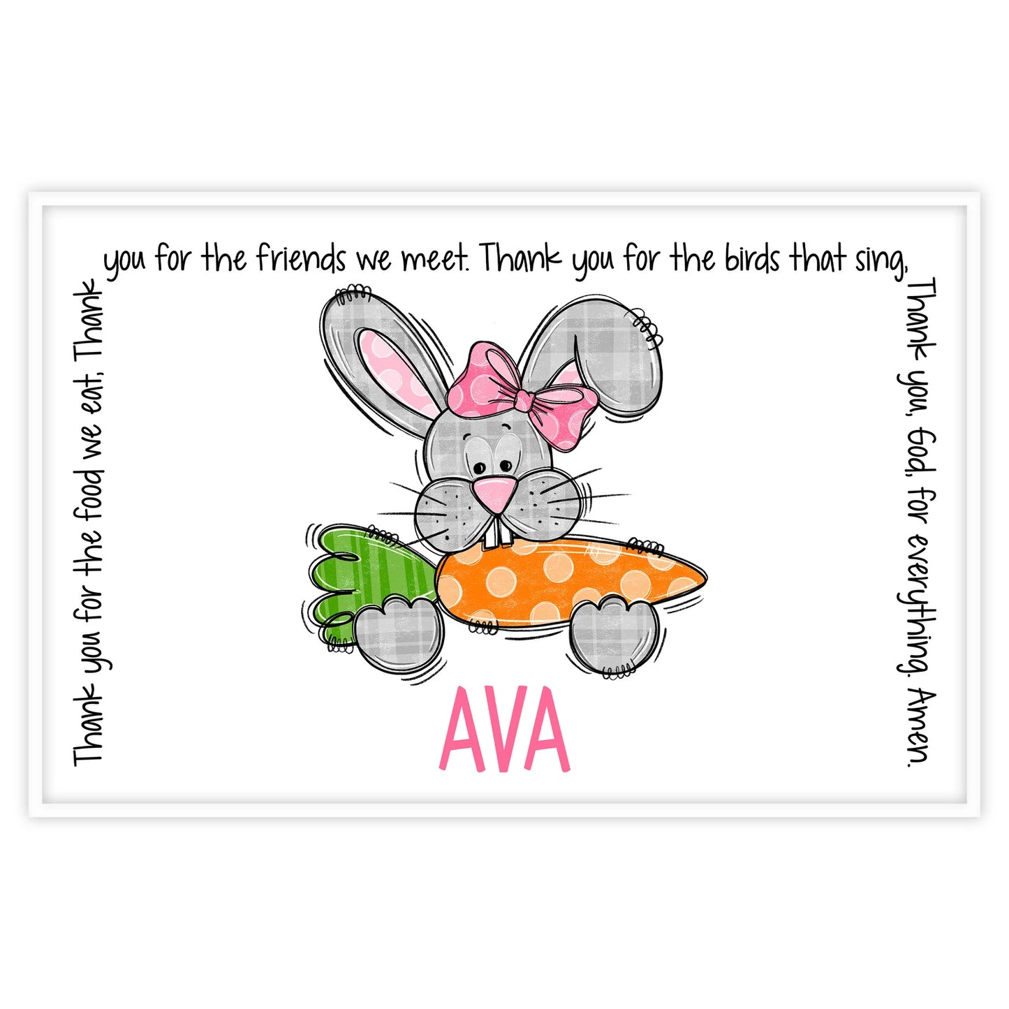 Bunny Carrot Girl Easter Personalized Grace Placemat