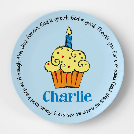 Cupcake Candle Boy Grace Plate